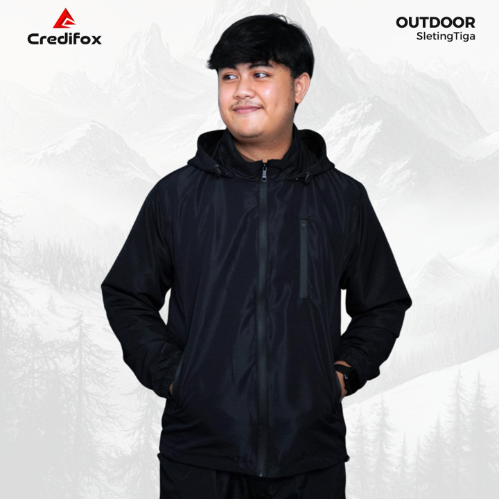 CREDIFOX Jaket taslan JN waterproof sleting tiga - jaket anti air dan angin - jaket casual pria - jaket outdoor pria zipper waterproof - jaket outdoor pria