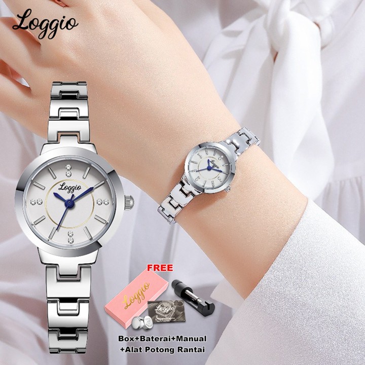 Loggio Jam Tangan Wanita Anti Air Original Elegan Mewah Casual Quartz Jam Tangan Cewek Rantai