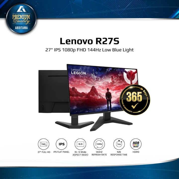 LENOVO R27S 27" IPS FHD 1080p 144Hz 1ms 99% sRGB HDMI2.1x1 DP1.2x1 HDR10 Vesa 10
