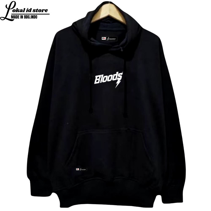 Hoodie Sweater Pria Wanita Distro Warna Hitam BLOODS Tulisan Jepang Hodi Murah J