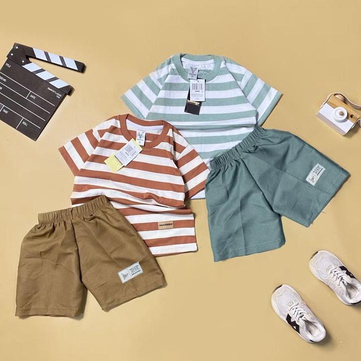 RAKKU KIDS - SETELAN KAOS DAN CELANA CARGOSTRIPE SETELAN KAOS SALUR ANAK COTTON 