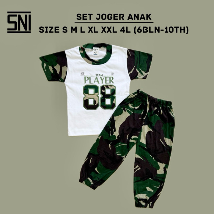 GLbabynkids Setelan Pendek Joger Anak Army Doreng Bordir Katun SNI