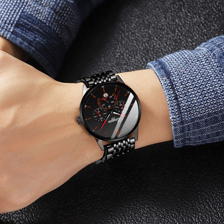 Loggio Jam Tangan Pria Original Display Kuarsa Cahaya malam Anti Air Tali Stainless Steel Santai Mode Jam Tangan Cowok