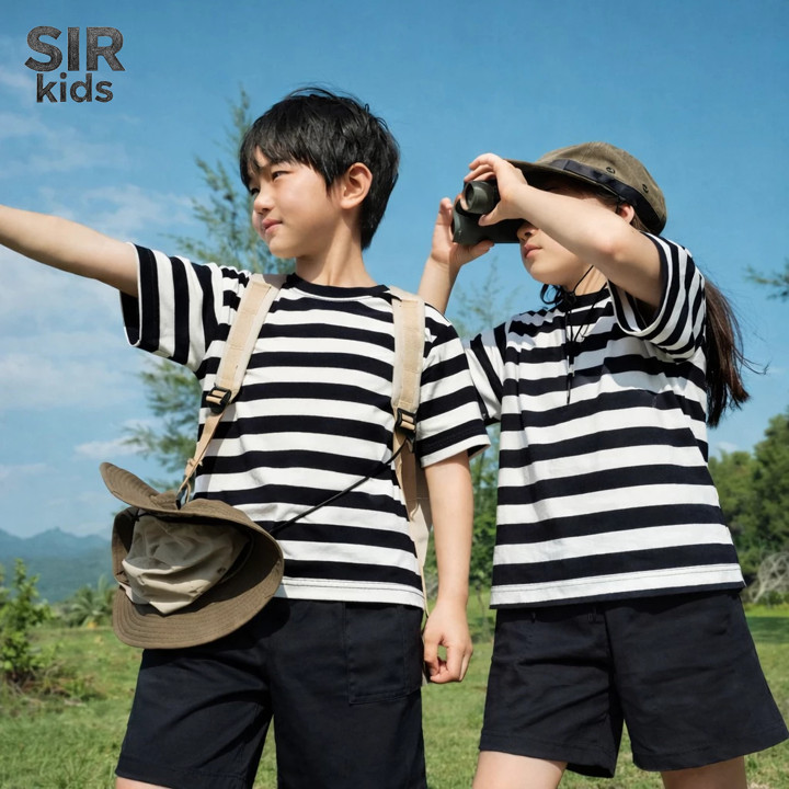 Sir Kids - Stelan Kaos Stripe COMBO Anak Salur Lengan Pendek Unisex - Nyaman, Le
