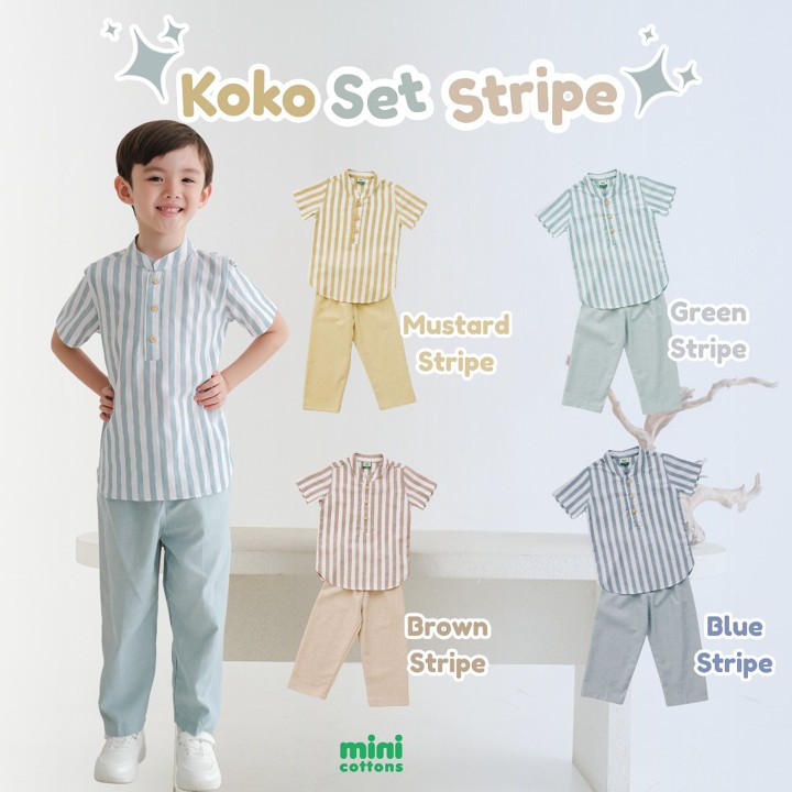 Minicottons Setelan Koko Salur Stripe Anak Set 1-12 thn / Ku