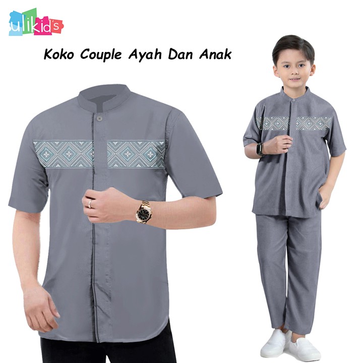 Ulikids Baju Kemeja Koko Couple Ayah Dan Anak Lengan Pendek Kombinasi Bordir Exc
