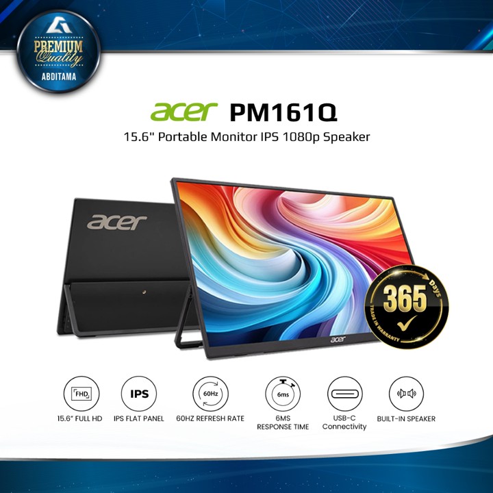 ACER PM161Q 15.6" IPS FHD 1080p 60Hz Mini-HDMI x1 USB-C x1 Portable Monitor Spea