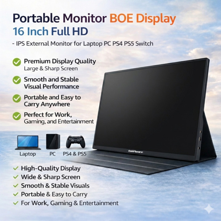 Portable Monitor Touchscreen 16 Inch IPS WUXGA 1200P 60Hz Hitam SJD1660 Taffware