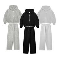 ONE SET DOUBLE ZIPPER BOXY HOODIE + BAGGY SWEATPANTS BASIC FLEECE