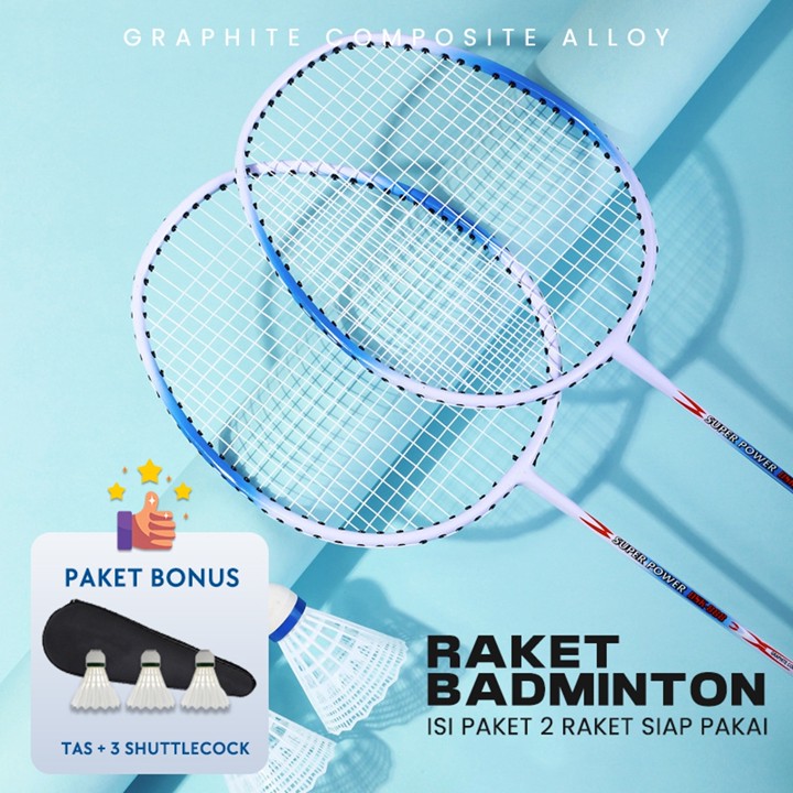 Paket Set 2 PCS Raket Badminton Ringan Siap Pakai / Raket Bulu Tangkis Isi 2 Bah
