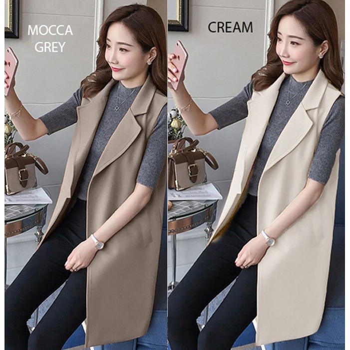 (S0228) Long Vest Blazer Scuba Premium Honey