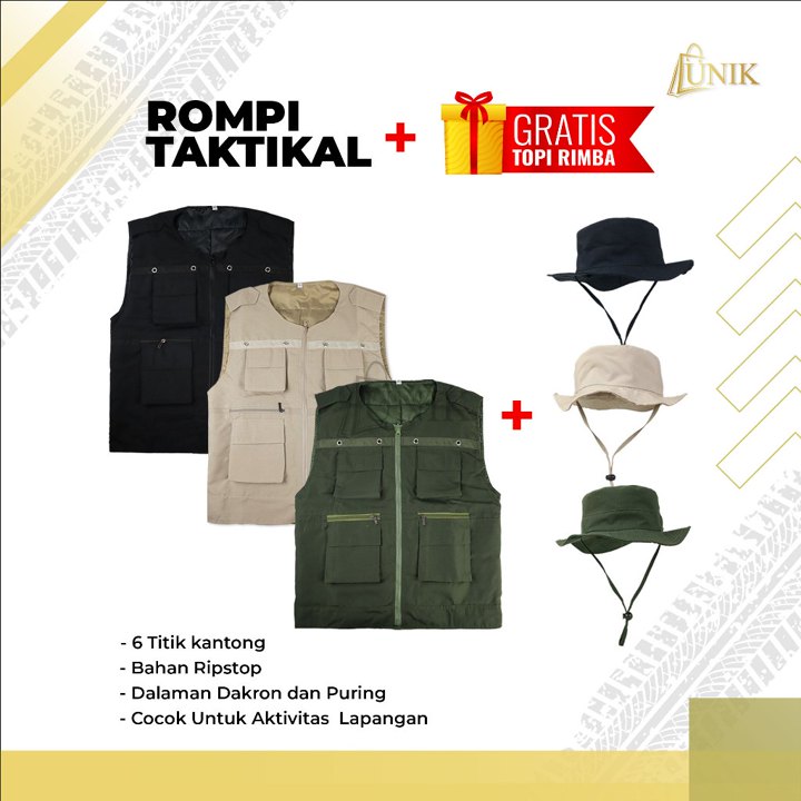 Rompi Taktikal Outdoor Gratis Topi Rimba – Rompi Seragam Lapangan Outdoor KKN - 