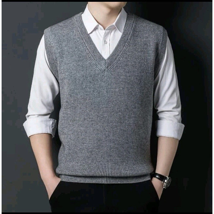 ROMPI RAJUT PRIA PREMIUM KNIT VEST VNECK LIST / VEST KNITTING POLOS LIST KOREA S