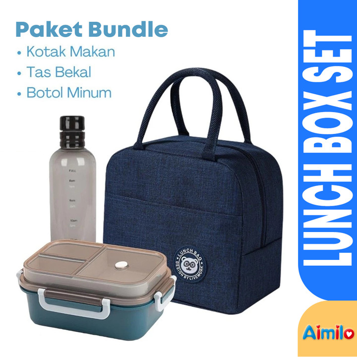 Set Kotak Makan dan Tas Bekal Sekolah Kerja - Lunch Box Set Tas Bekal Botol Minu