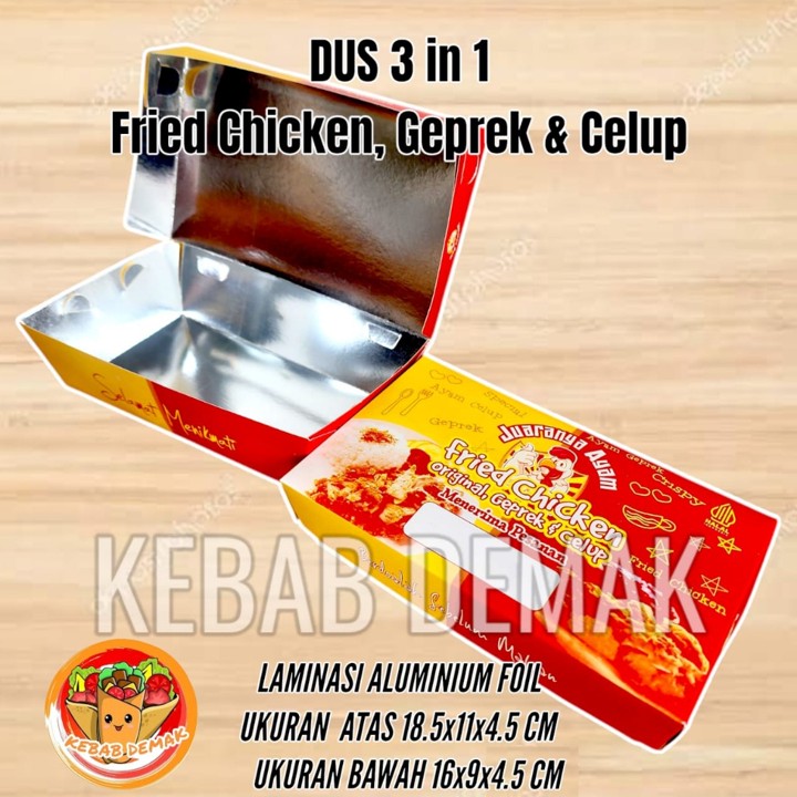 Lunch Box Size M Dus 3 in 1 Fried Chicken, Ayam Geprek & Ayam Celup Bahan Lamina