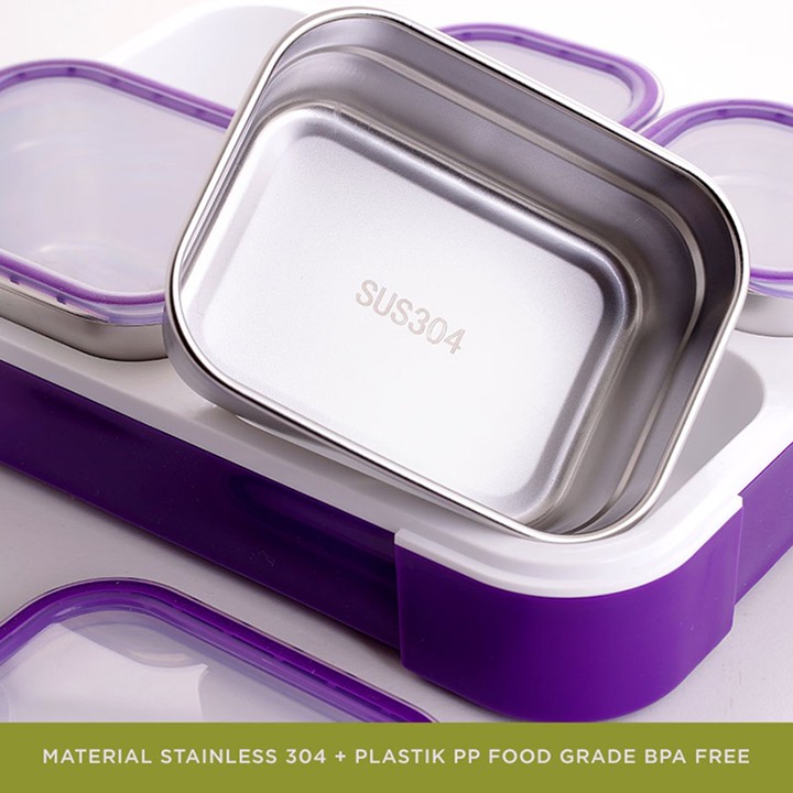 Yooyee 629 Kotak Makan Box Makanan Stainless 5 Sekat Set dengan Tas dan Sendok