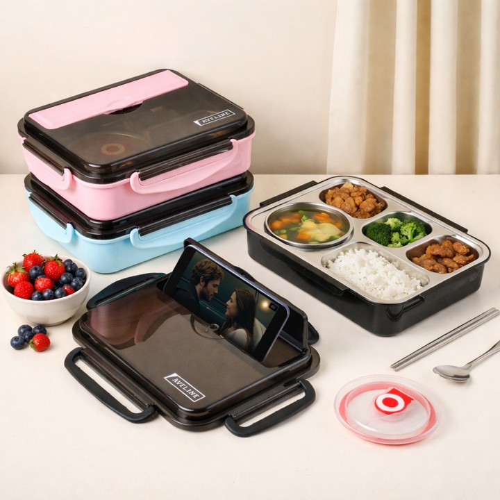 Ideame Lunch Box Kotak Makan 3 Sekat 4 Sekat 5 sekat SUS 304 Stainless Steel / Tempat Bekal Stainless Tahan Panas Dan Anti Tumpah / Lunch Bok Penyimapanan Makanan Perlengkapan Sekolah