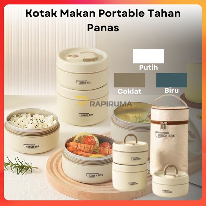 Kotak Makan Portable Tahan Panas / Container Sealed Round Stainless Lunch Box Ta