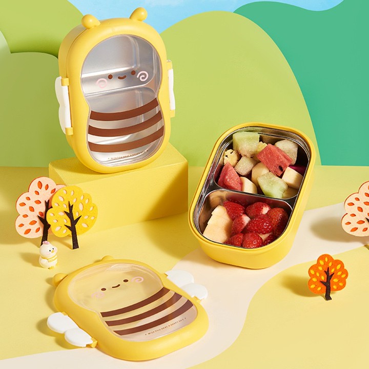 ML-6297 Lunch Box Anak Motif Lebah Bee Stainless Steel 2 Sekat 950ML/Kotak Makan