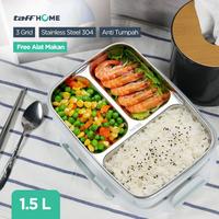 TaffHOME Life Kotak Makan Anti Tumpah Lunch Box 3 Grid 1.5L Stainless Steel 304 