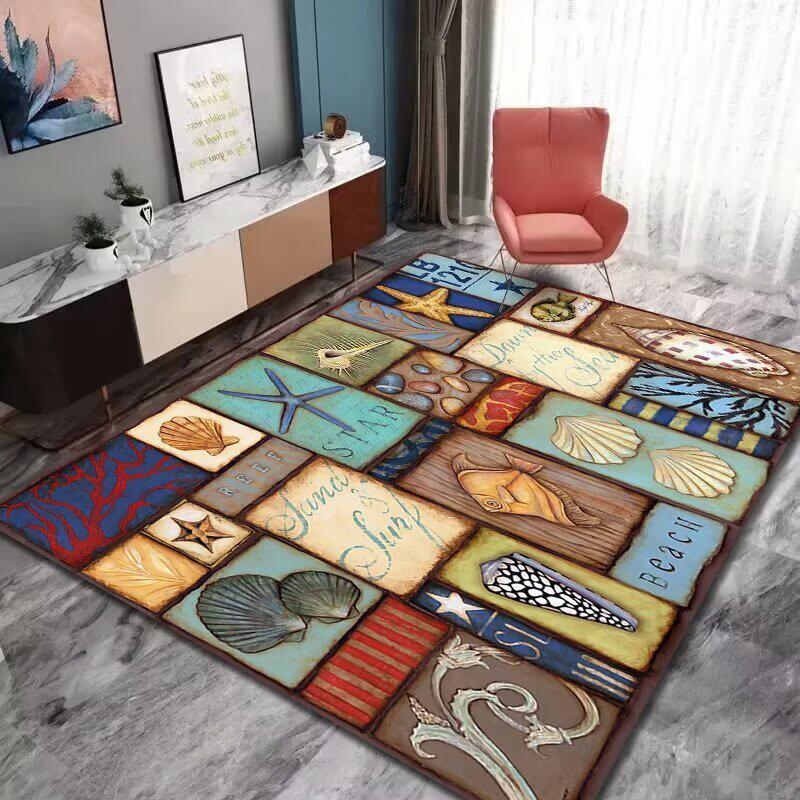 Karpet ruang tamu, Karpet ruang tamu bermotif etnik retro, karpet sofa ruang tam