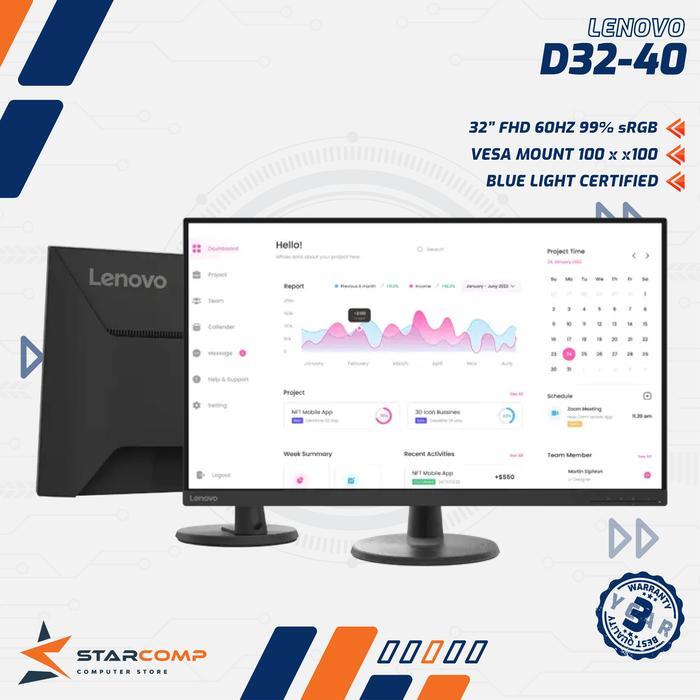 Lenovo D32-40 32 Inch FHD VA 99% sRGB Monitor LED