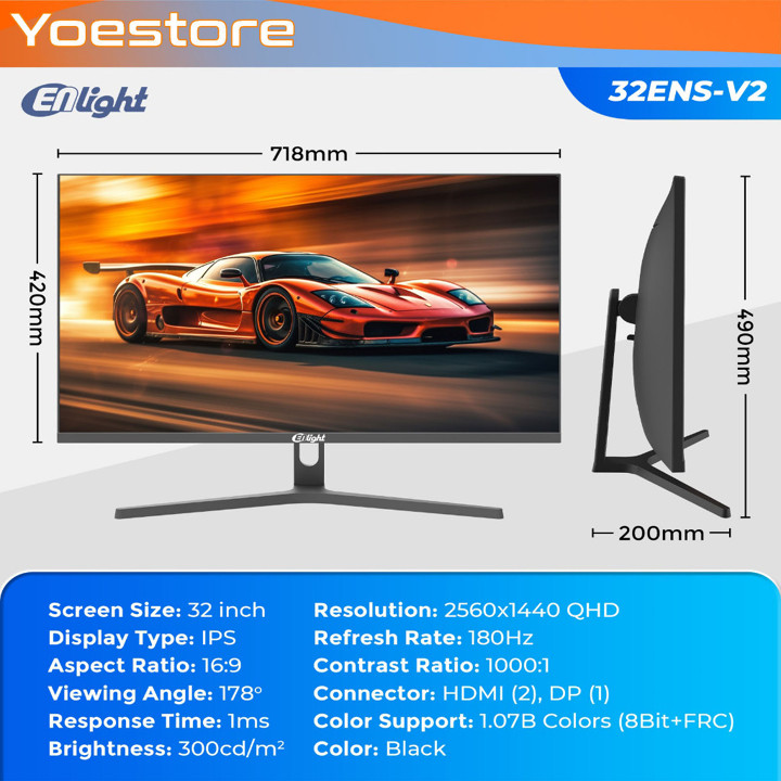 Enlight 32ENS-V2 32 Inch Frameless LED Monitor 180Hz IPS 2K 2560X1440 WQHDs
