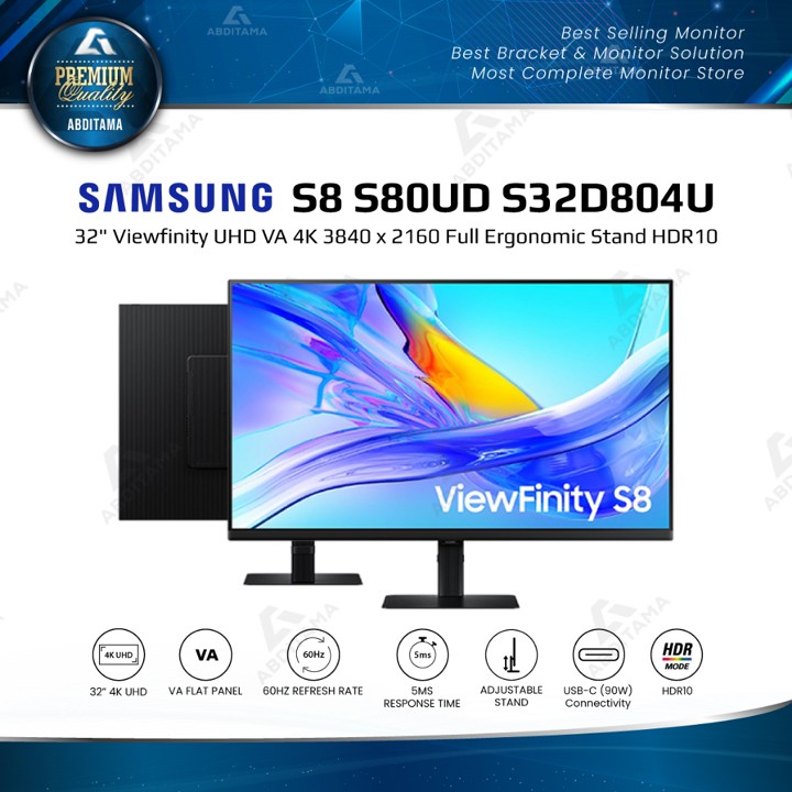 SAMSUNG ViewFinity S8 S32D804U 32" VA 4K 2160p 60Hz USB-C 90w HDMI2.0x1 DP1.2x1 