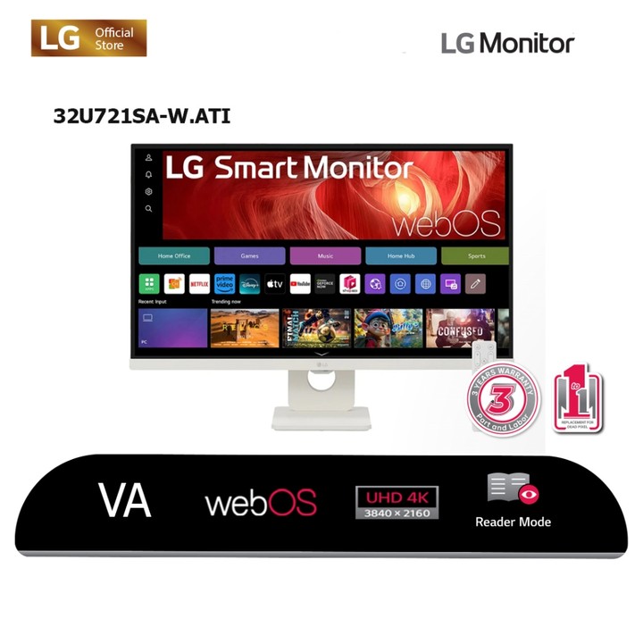 LG SMART Monitor 32U721SA-W 32" UHD 4K webOS 24 with USB Type-C Stereo Speakers 