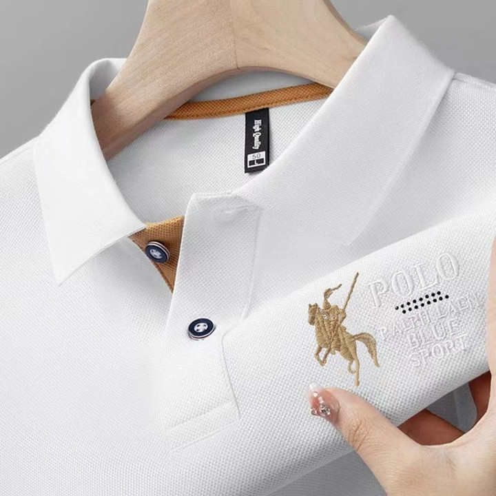 Polo shirt pria putih edisi mode remaja kemeja Korean style lengan pendek casual