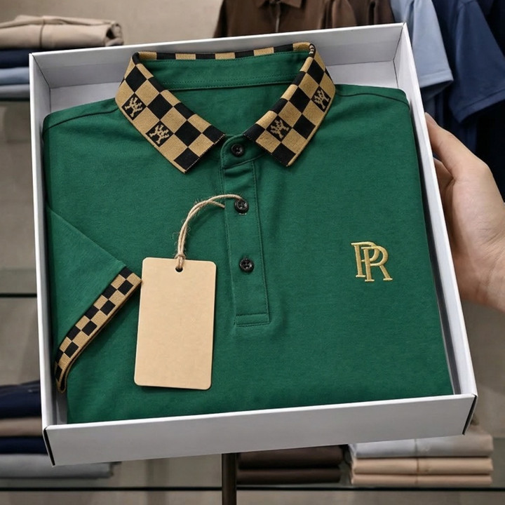 Polo Shirt Pria Premium Fashion Casual Elegan Kerah Motif Kotak Bordir Logo Baju