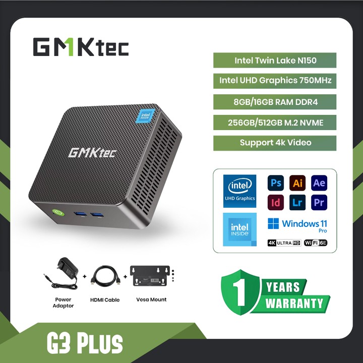 MINI PC Gaming Intel Twin Lake N150 GMKtec G3 Plus 16GB RAM 512 SSD NVME - Win 1