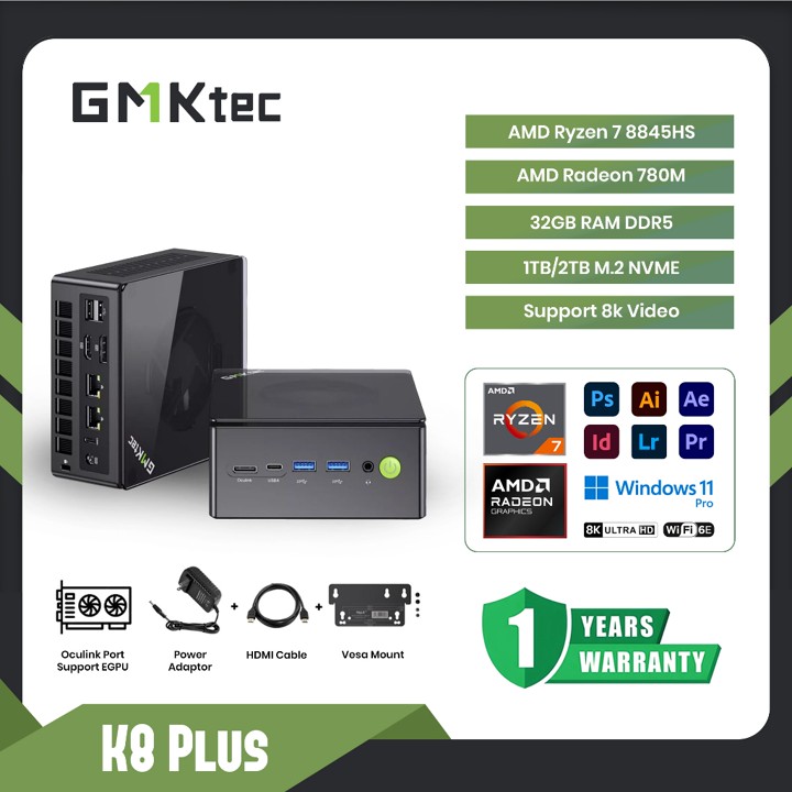 Mini PC Gaming AMD Ryzen 7 8845HS GMKTEC K8 Plus 32GB Ram Ddr5 1TB Ssd Nvme - Wi