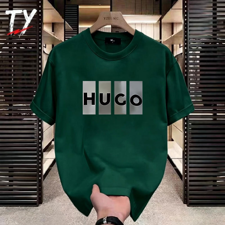 TY Baju Kaos Distro Pria T-shirt Kaos Oversize Atasan Hijau Tua HUCO Kaos Lengan