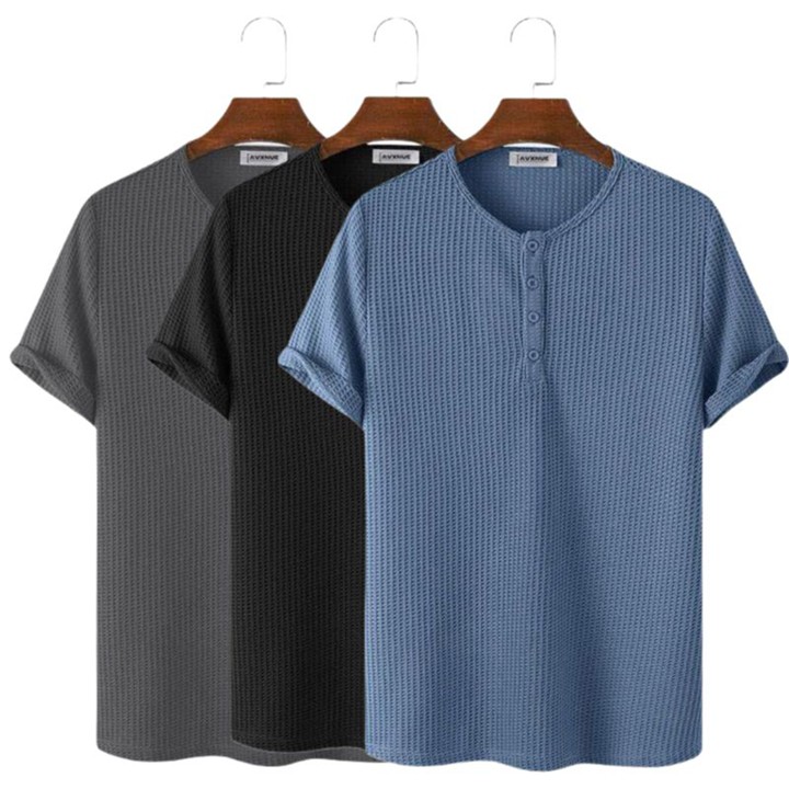 paket hemat 3 pcs kaos henlay polos pria bahan waffle premium lembut