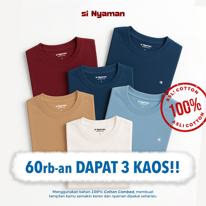 Paket 3 PCS Kaos Oblong Polos Lengan Pendek Pria Wanita 100% Cotton Combed Unise