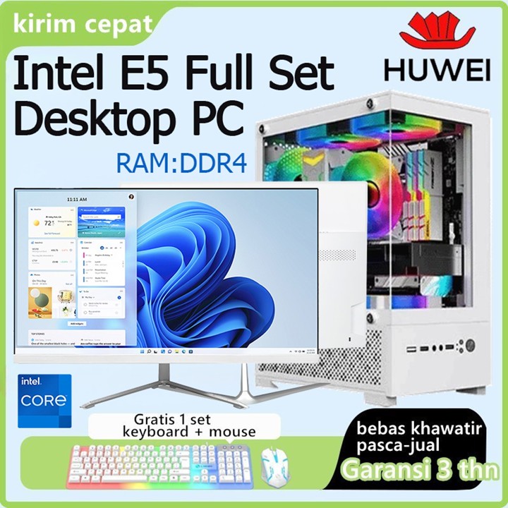 HUWEI Terbaru 2026 intel E5 gaming PC Komputer Desktop Hiburan- 19/22/24/27 Inch