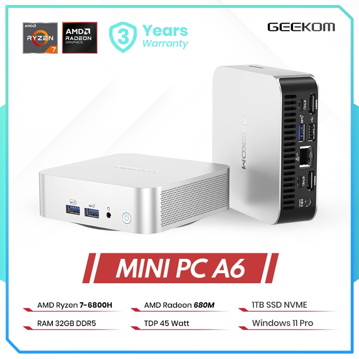 Mini Pc Gaming Geekom A6 - AMD Ryzen 7 6800H Graphics AMD RADEON 680M Ram 32GB D