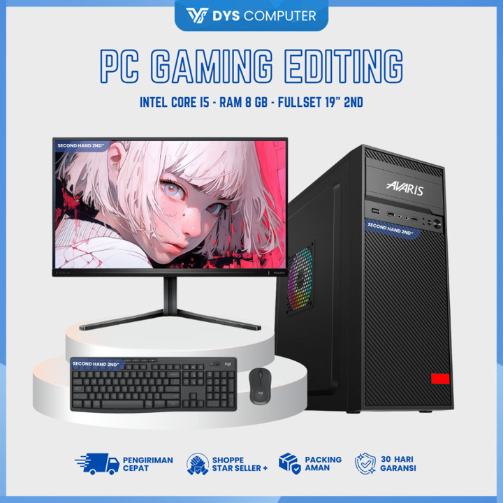 PC Fullset Core I5 LED 19" Siap Pakai Gaming Editing Olshop Desain Kantor Sekola