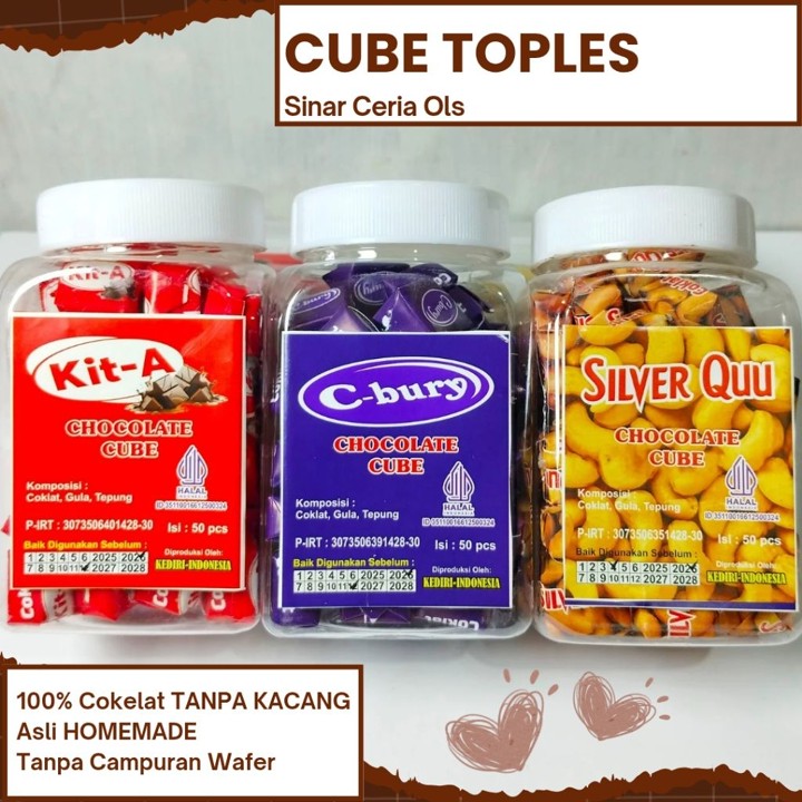 Cokelat Cube Toples Isi 50 Pcs 6 Varian | Silver Quu, C'Bury, Nu Fellah, Porero 