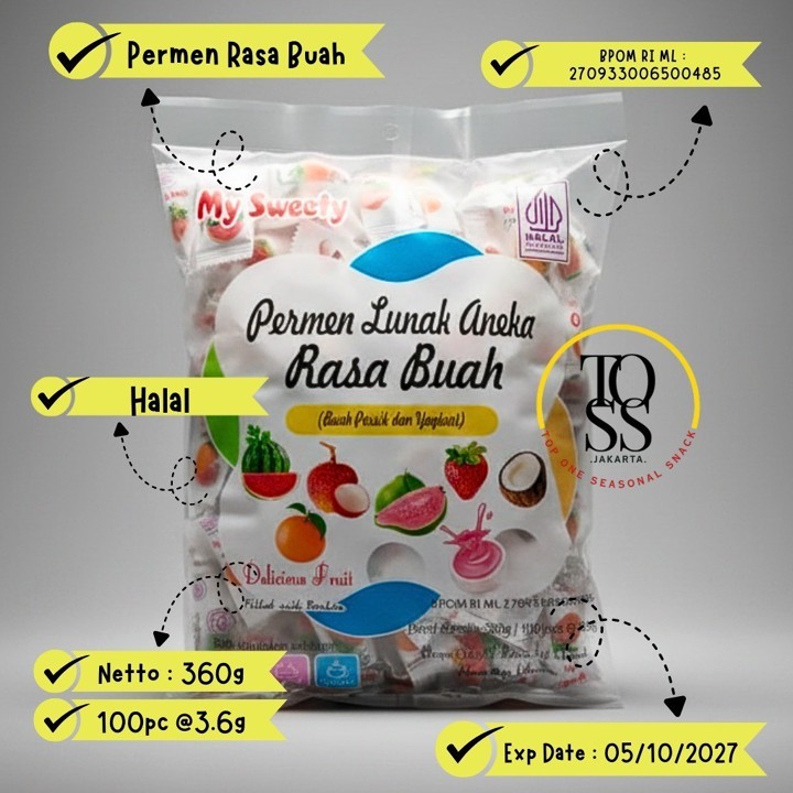 My Sweety Permen Aneka Rasa Buah (Yoghurt + Persik) Lembut– Candy Halal Cocok un