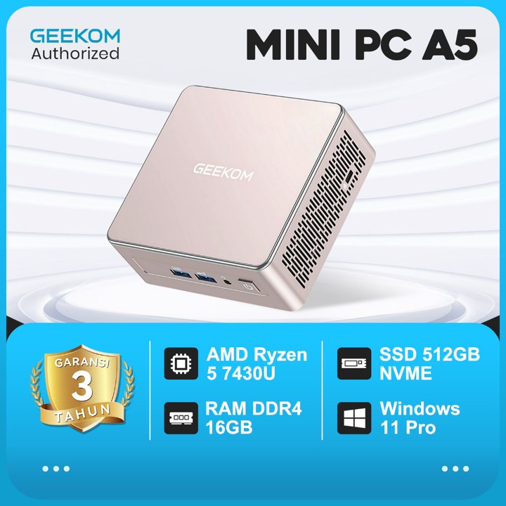 GEEKOM A5 Mini PC with AMD Ryzen 5 7430U, 3-Year Coverage, 16GB RAM&512GB, 8K/Wi