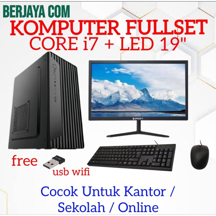 Full Set Core i7 - Led 19"- 16gb ram - 500gb ssd Pc komputer rakitan - cpu kanto