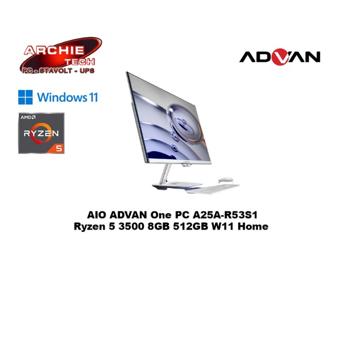 AIO ADVAN One PC A25A-R53S1 Ryzen 5 3500 8GB 512GB W11 Home White