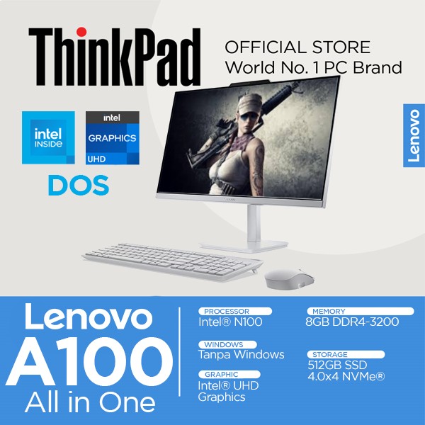 Lenovo AIO A100 Intel N100 8GB RAM 512GB SSD 24 Inch Full HD Windows PC Desktop 