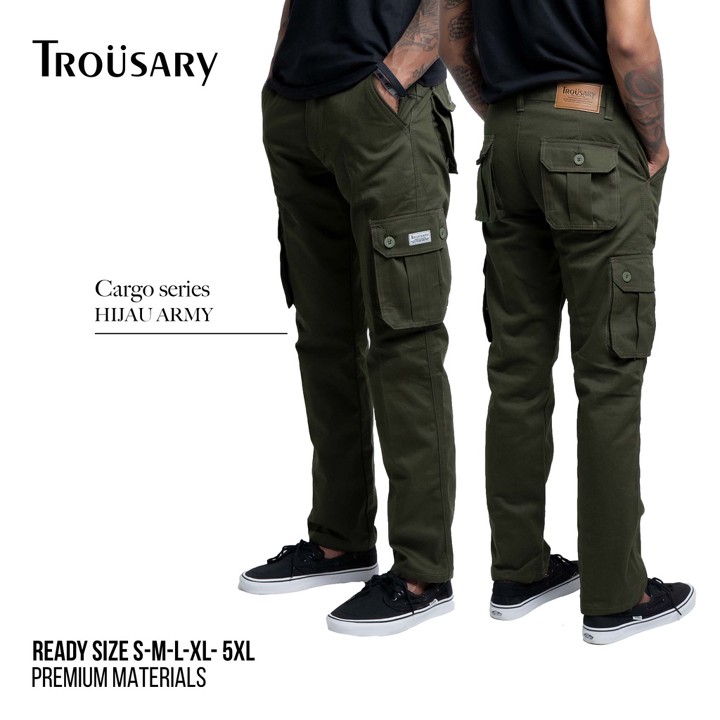 Trousary Celana Cargo / Kargo Panjang Pria Hijau Army Ukuran S M L XL XXL 3XL 4XL 5XL