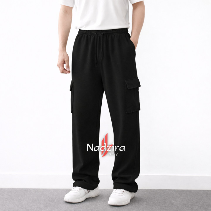 Nadzira - Celana Cargo Panjang Pria Korea Style Basic Sport Celana Training Karg