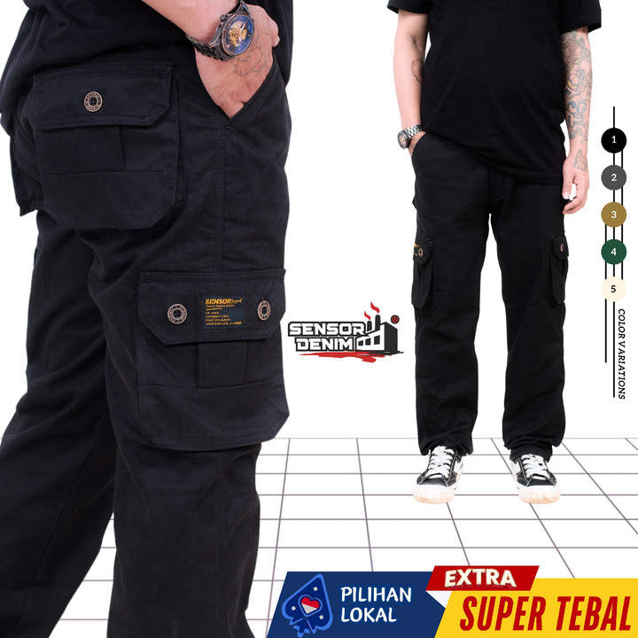 SENSORLINE - Celana Cargo Panjang Pria Twill Non Stretch