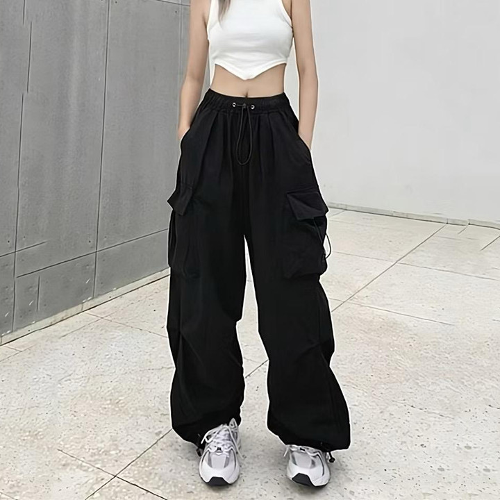 Kiya Cargo Pants Wanita Higwaist Loose Korean Style Jumbo Celana Cargo Wanita Te