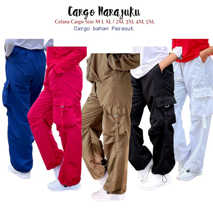 Celana Cargo Harajuku (Celana Saja) 5warna Bahan Parasut Unisex (Pembelian Khusus Hanya Celana Saja) Celana Olahraga Aerobik Zumba & Fashion